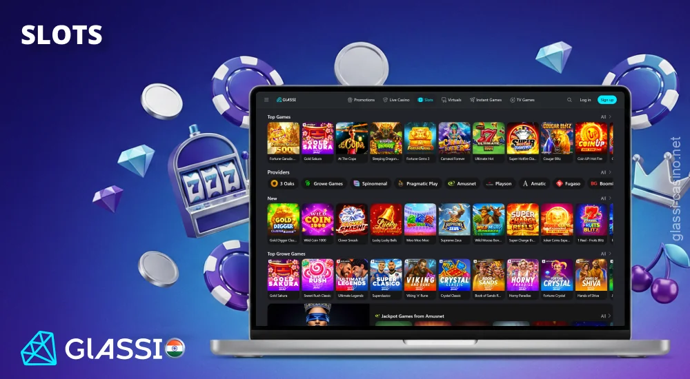 The slots at Glassi Casino include thousands of popular slot machines with high RTPs