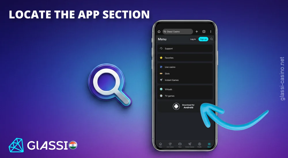 Find the Apps section to download the Glassi Casino Android app