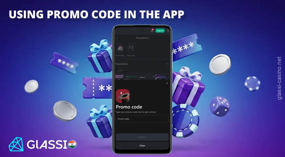 In the Glassi Casino app, enter the promo code when you sign up to receive bonuses